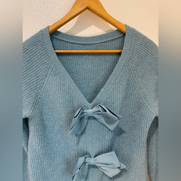 Vineyard Vines Bow Back Sweater M Tiffany Blue Wool Alpaca Coquette Balletcore - Picture 4 of 7